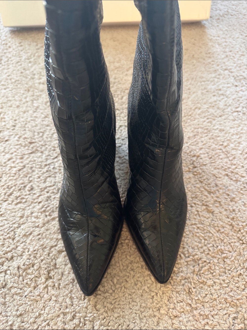 SCHUTZ Black Croc-Embossed Knee-High Boots - Picture 3 of 10